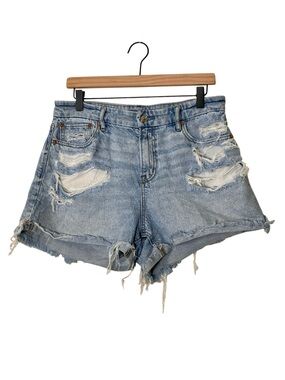 American Eagle | Strigid high rise distressed cut off jean shorts raw hem denim